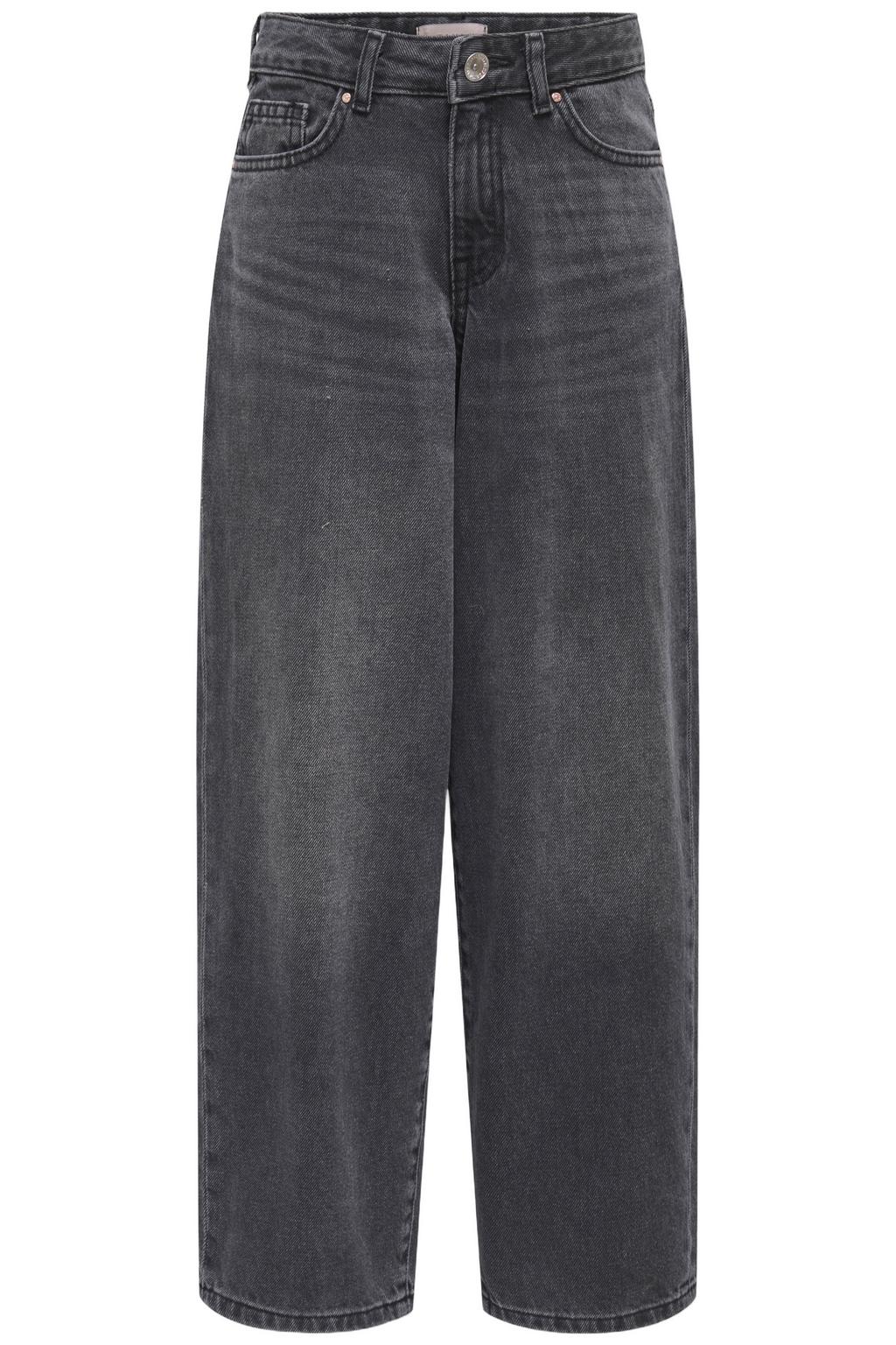 Black denim meisjes KIDS ONLY GIRL baggy straight leg jeans van denim met rits- en knoopsluiting en effen