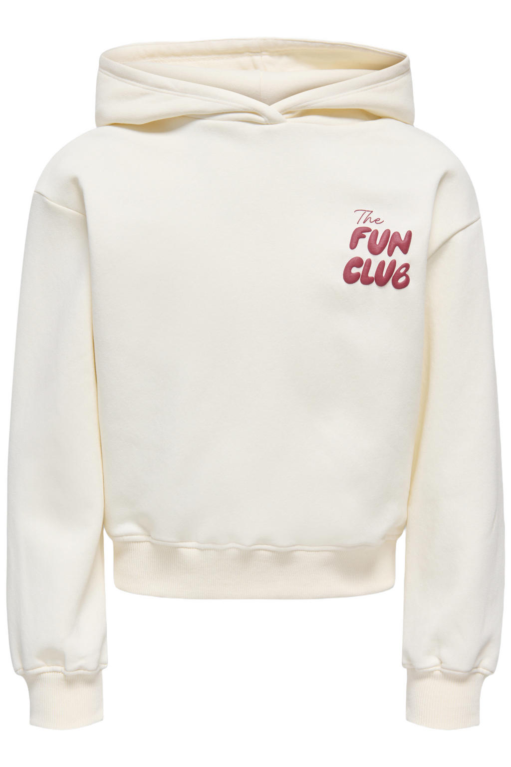 Ecru meisjes KIDS ONLY GIRL hoodie van sweat materiaal met backprint, lange mouwen en capuchon
