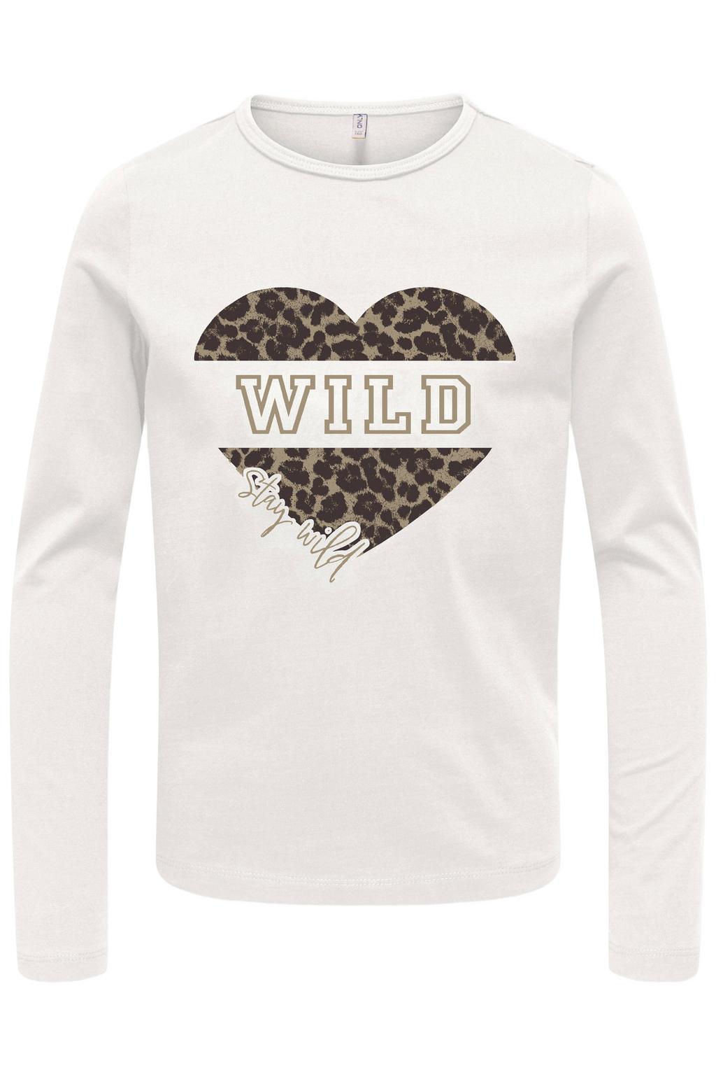 Ecru meisjes KIDS ONLY GIRL longsleeve van katoen met printopdruk, lange mouwen en ronde hals