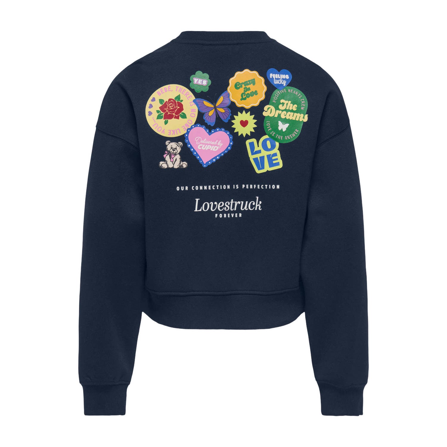 ONLY KIDS GIRL sweater met backprint donkerblauw