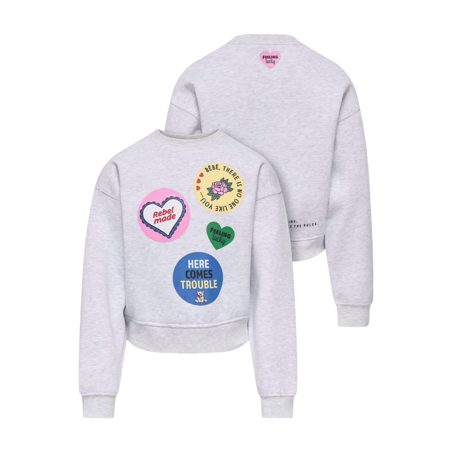 ONLY KIDS GIRL sweater met backprint grijs