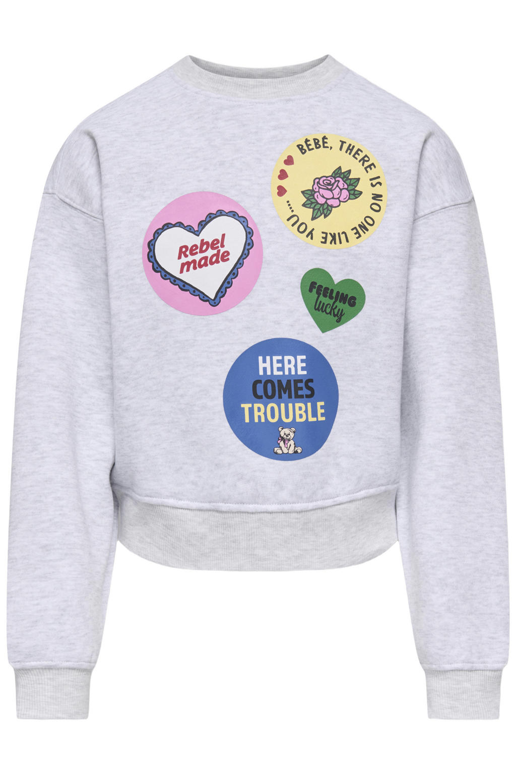 Grijze meisjes KIDS ONLY GIRL sweater van polyester met backprint, lange mouwen en ronde hals