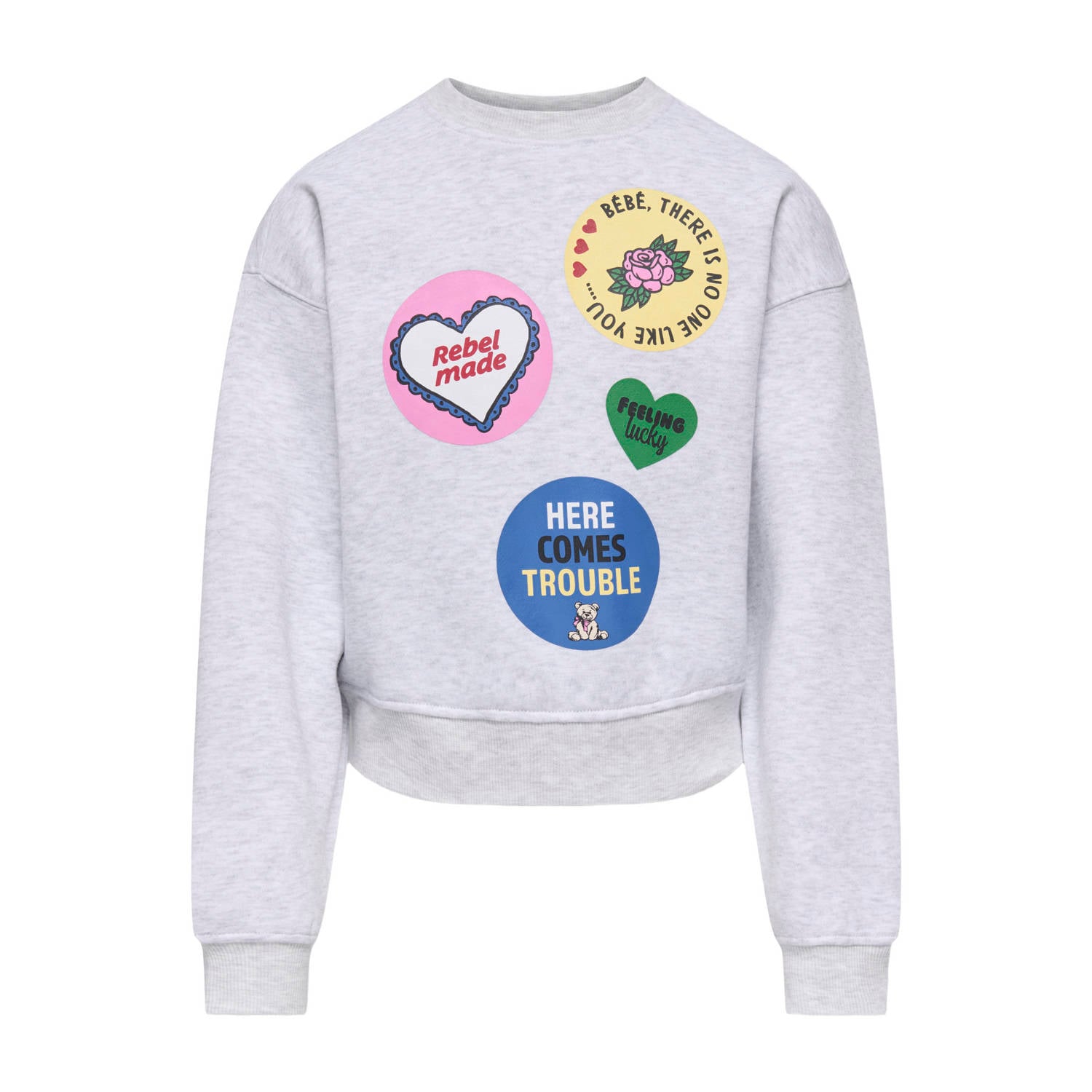 ONLY KIDS GIRL sweater met backprint grijs