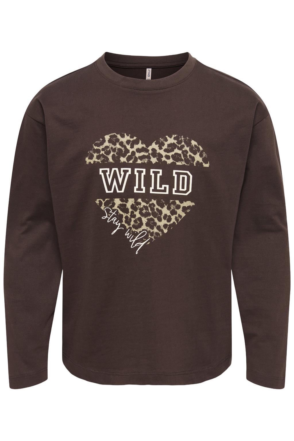 Bruine meisjes KIDS ONLY GIRL longsleeve van katoen met printopdruk, lange mouwen en ronde hals