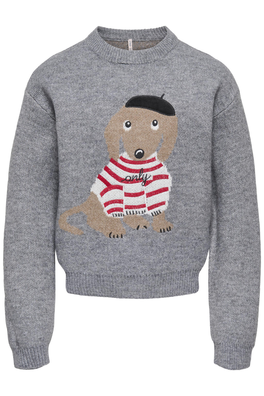 KIDS ONLY GIRL rechtvallende gebreide trui met print - grijs