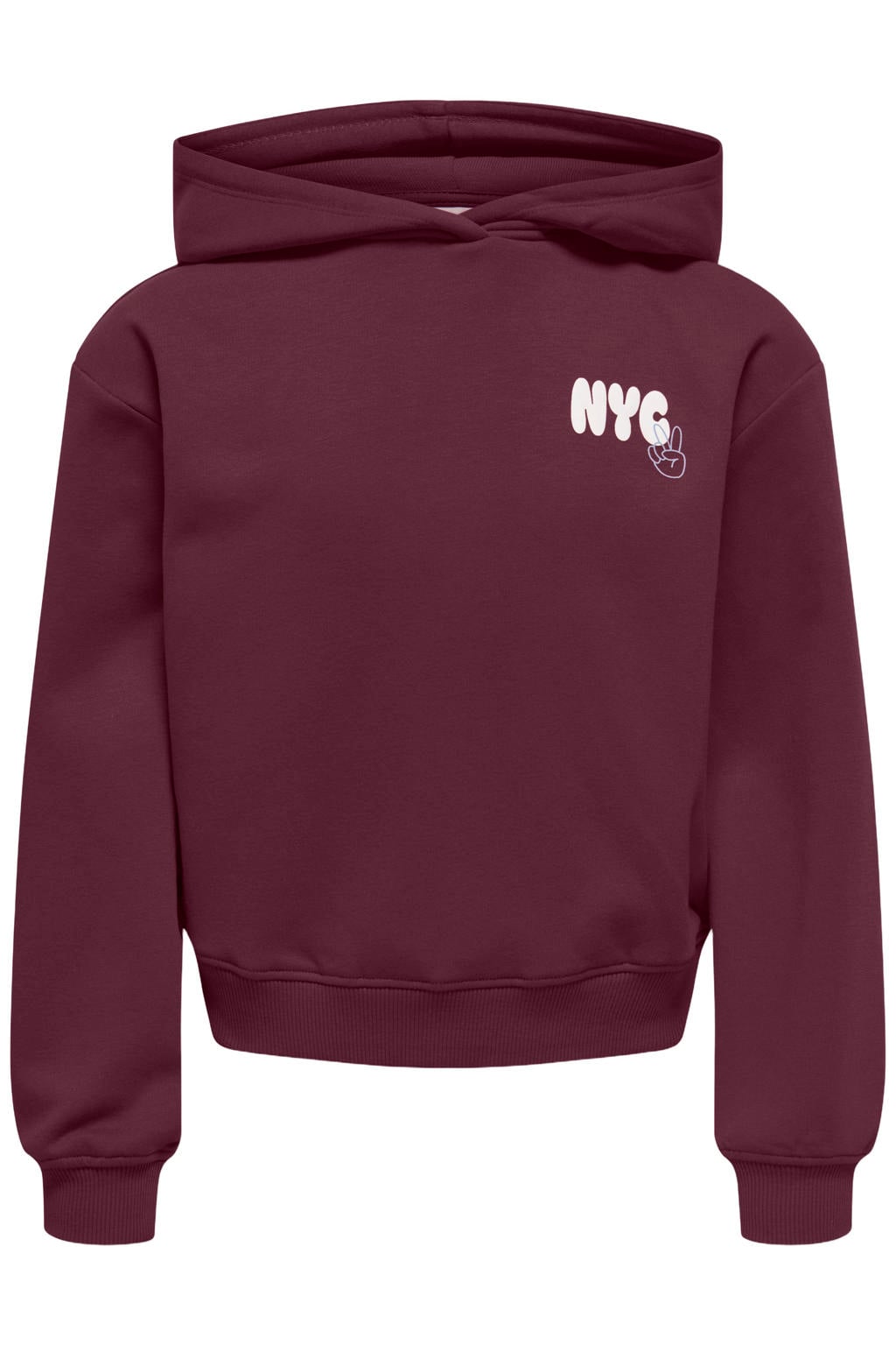 Donkerpaarse meisjes KIDS ONLY GIRL hoodie van sweat materiaal met backprint, lange mouwen en capuchon