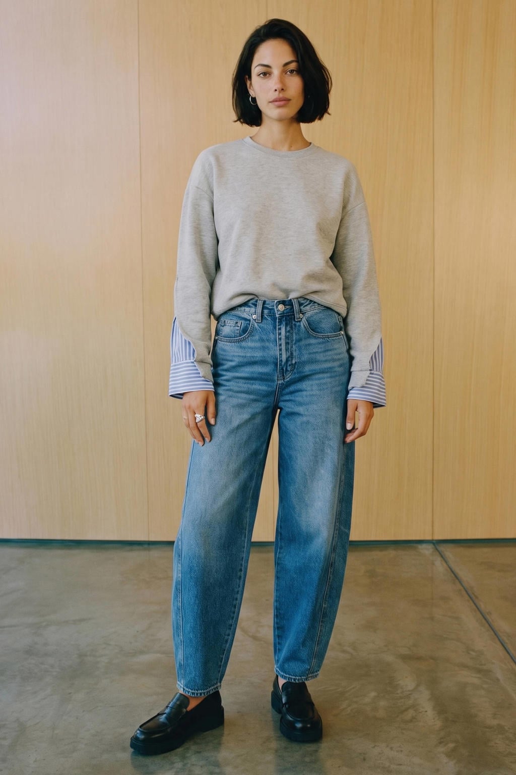 Lichtgrijs en blauwe dames VERO MODA gestreepte sweater van polyester met effen, lange mouwen en ronde hals