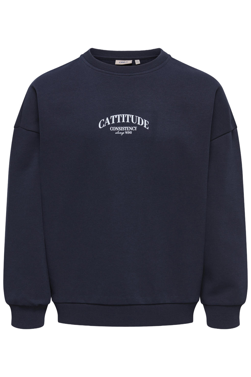 Donkerblauwe meisjes KIDS ONLY GIRL oversized gebreide sweater van katoen met backprint, lange mouwen en ronde hals