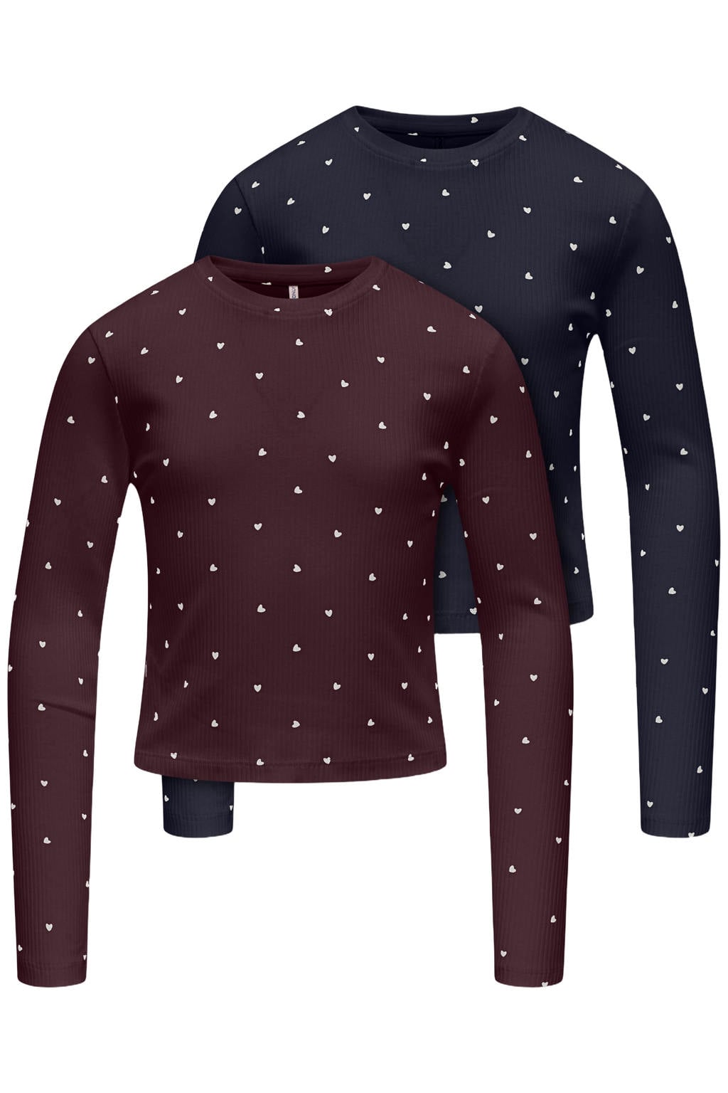 Set van 2 donkerrood en donkerblauwe meisjes KIDS ONLY GIRL longsleeves van stretchkatoen met lange mouwen en ronde hals
