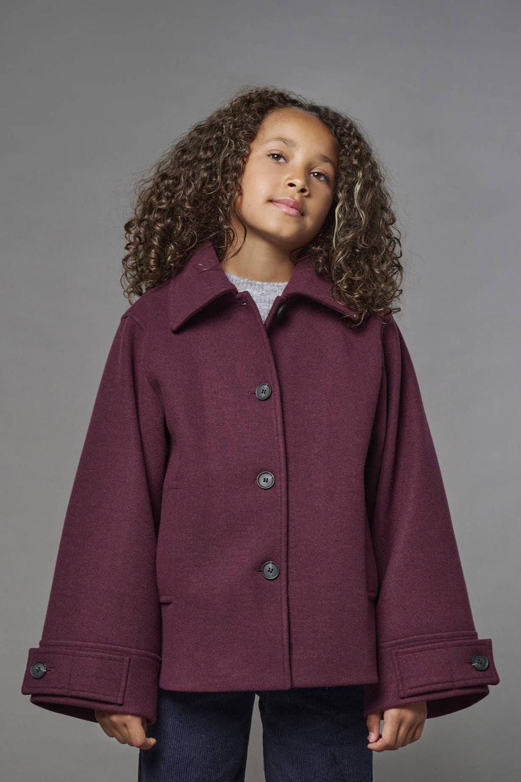 Paarse meisjes KIDS ONLY GIRL wintermantel van polyester met effen, lange mouwen, widespread hals en knoopsluiting