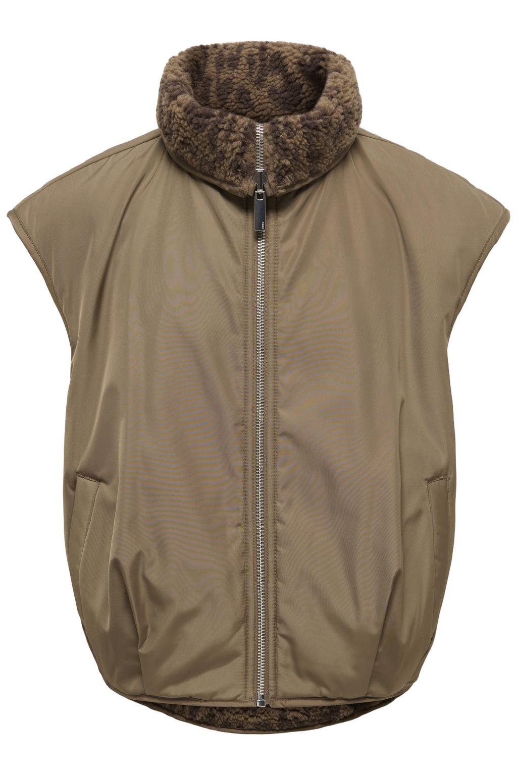 Bruine meisjes KIDS ONLY GIRL teddy bodywarmer met dierenprint, opstaande kraag en ritssluiting