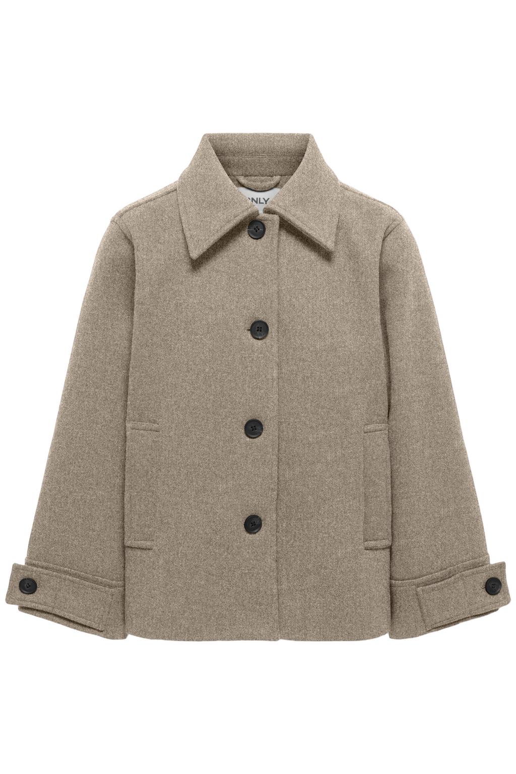 Taupe meisjes KIDS ONLY GIRL wintermantel van polyester met effen, lange mouwen, widespread hals en knoopsluiting