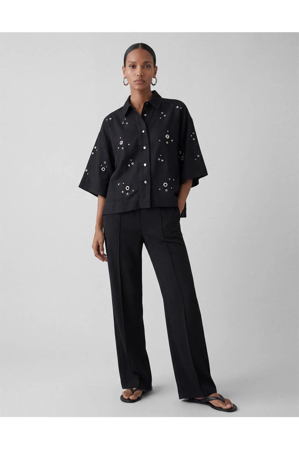 Shoeby high waist relaxed fit broek met plooien - zwart