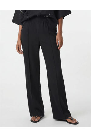high waist relaxed fit broek met plooien - zwart
