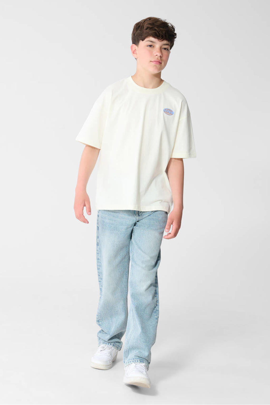 Blauwe jongens Shoeby straight leg jeans van katoen met rits- en knoopsluiting en effen
