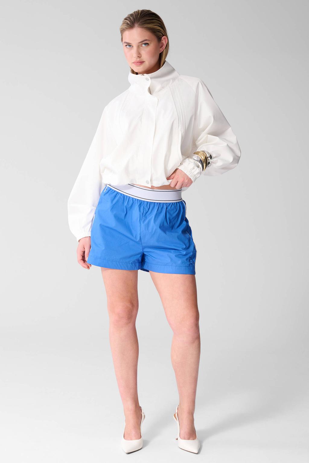 Blauw en witte dames Shoeby high waist straight leg korte broek van katoen met effen