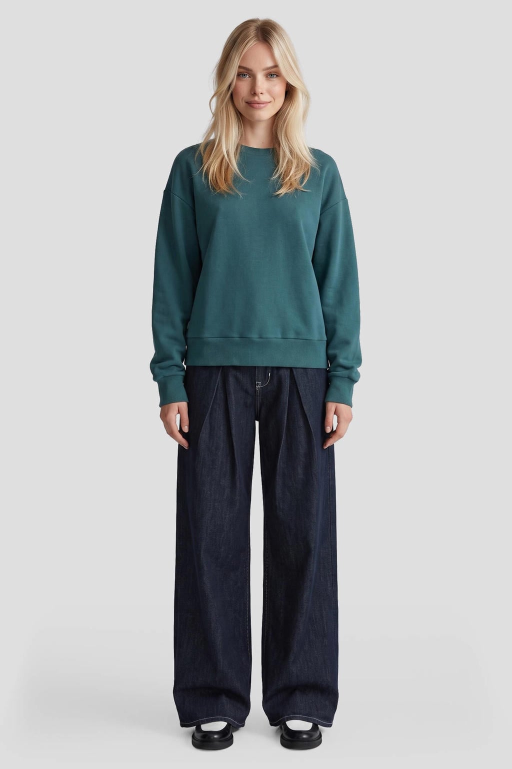 FLURESK katoenen sweater met kraaltjes - petrol