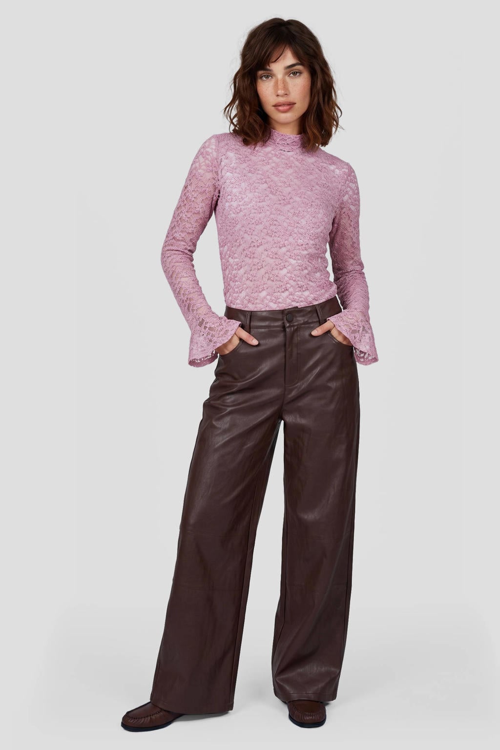 FLURESK wide leg broek - donkerrood