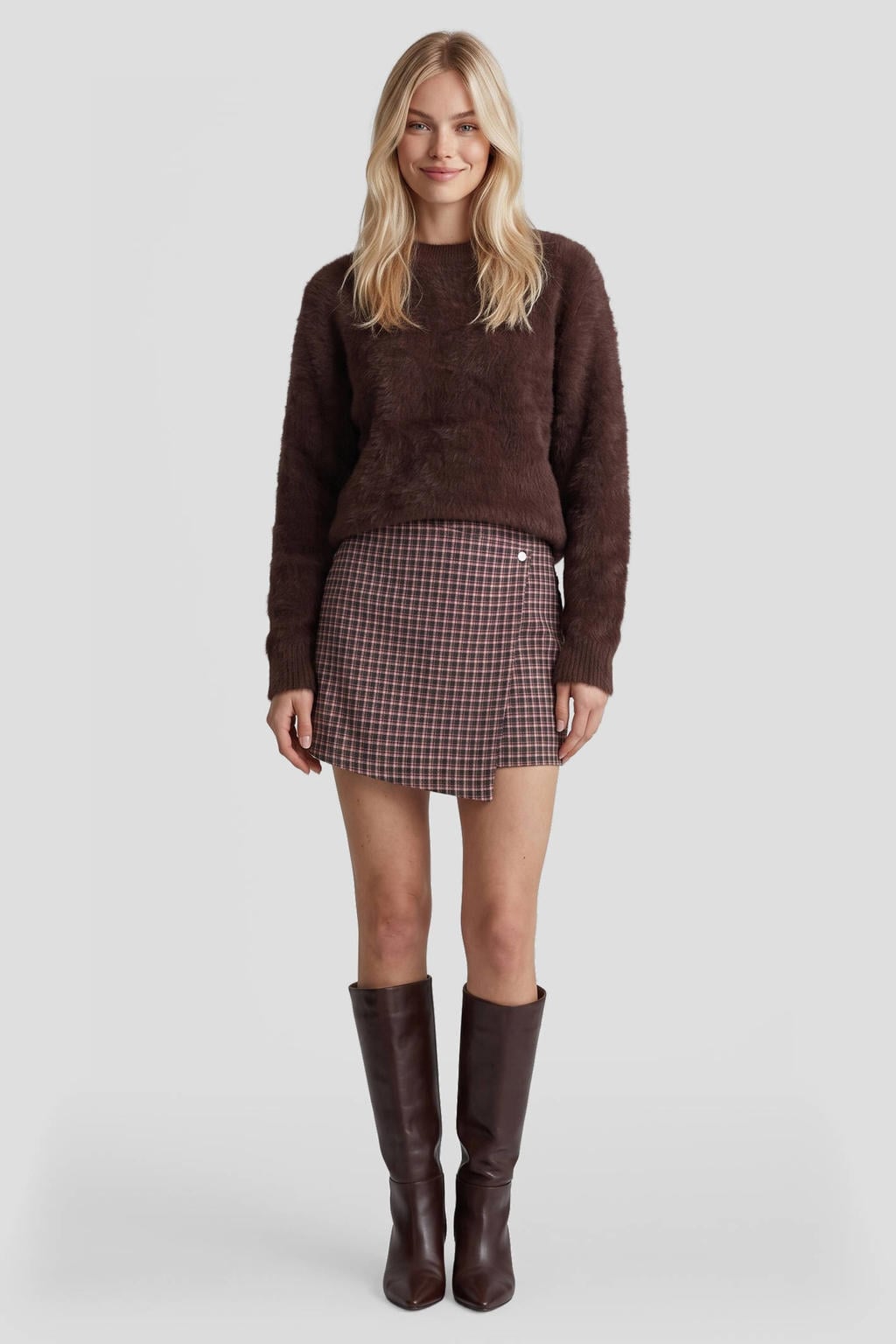 FLURESK geruite skort - bruin