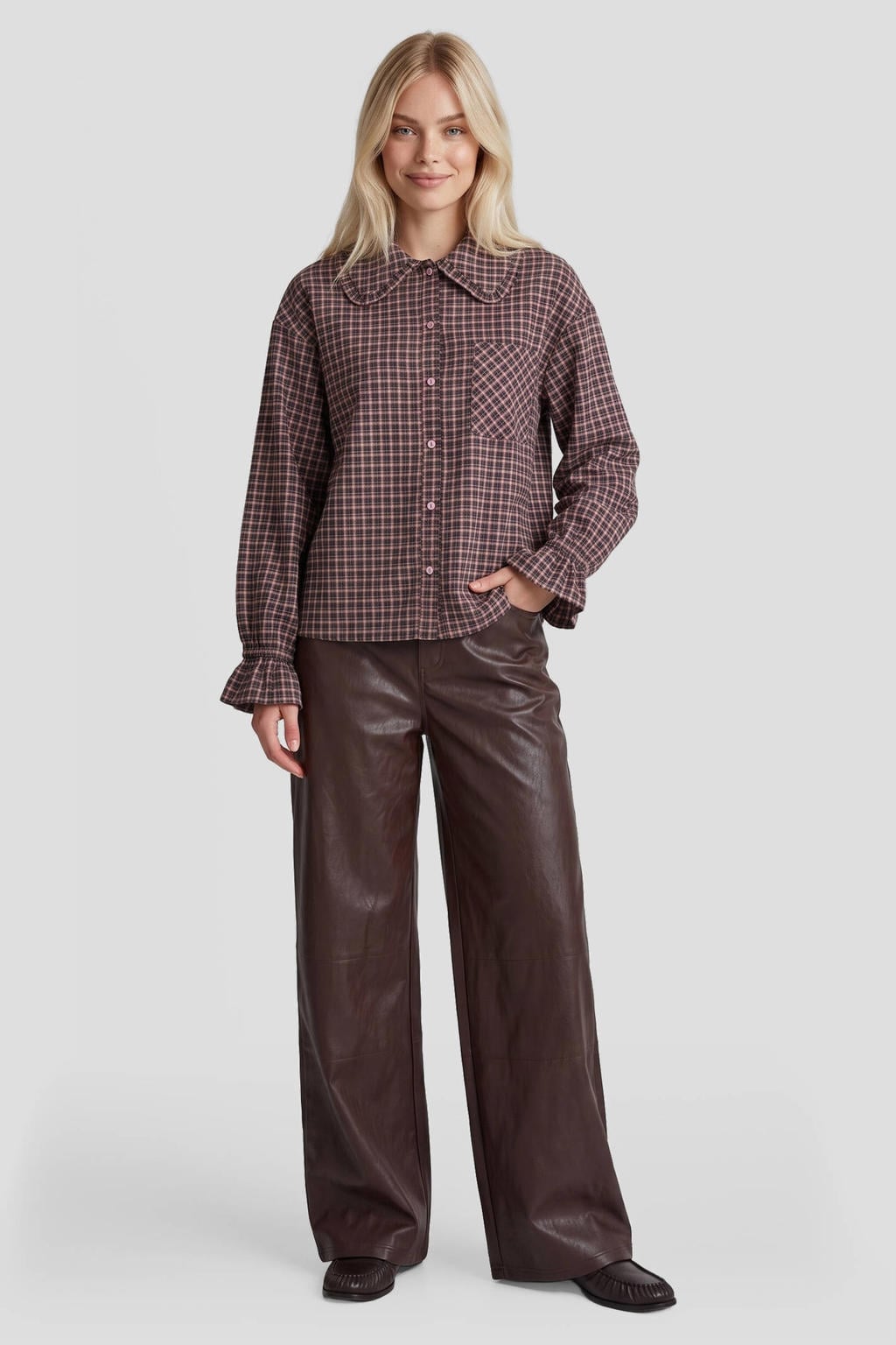 FLURESK geruite blouse - bruin