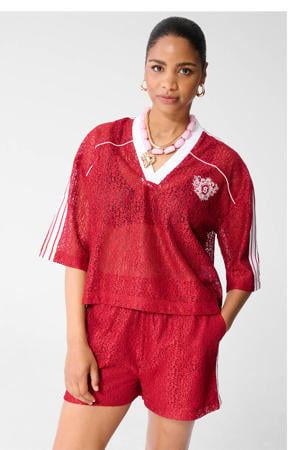 kanten T-shirt met print - rood