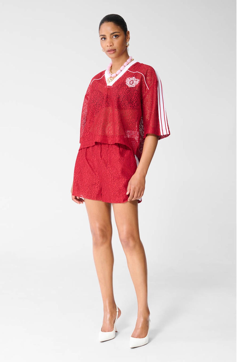 Shoeby straight leg casual short met print - rood