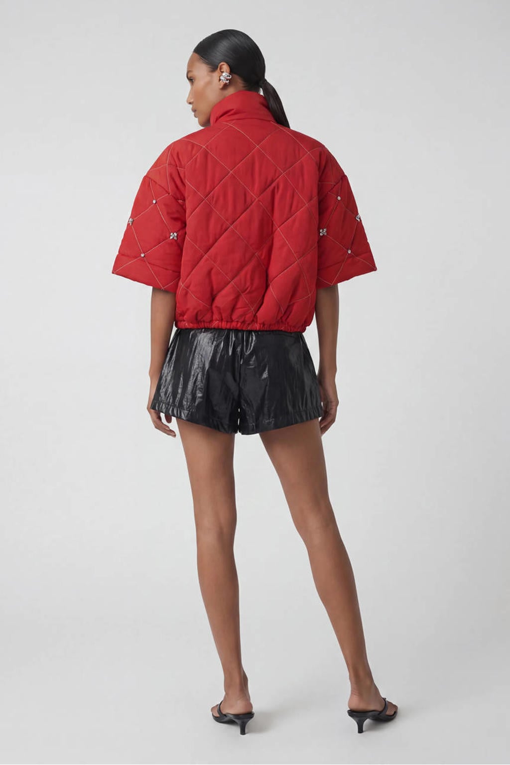 Shoeby quilted bomberjack met strass-steentjes - rood