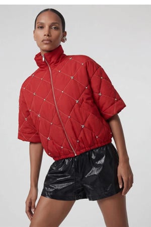 quilted bomberjack met strass-steentjes - rood