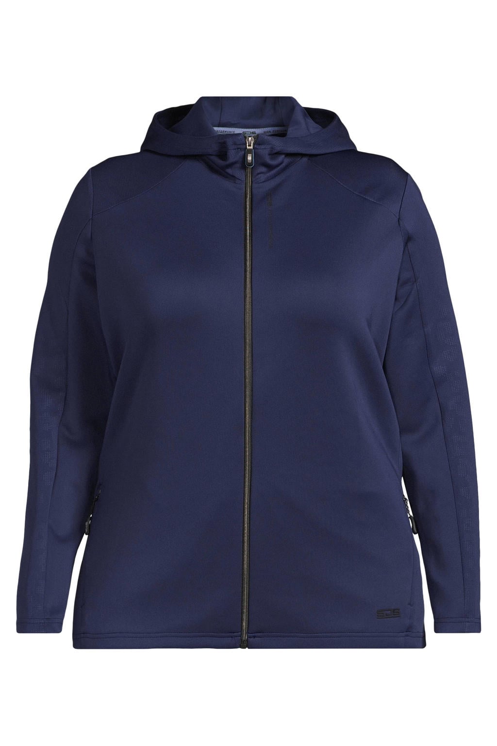 Blauwe dames Sjeng Sports Plus size Rydelle trainingsjack van polyester met lange mouwen en capuchon
