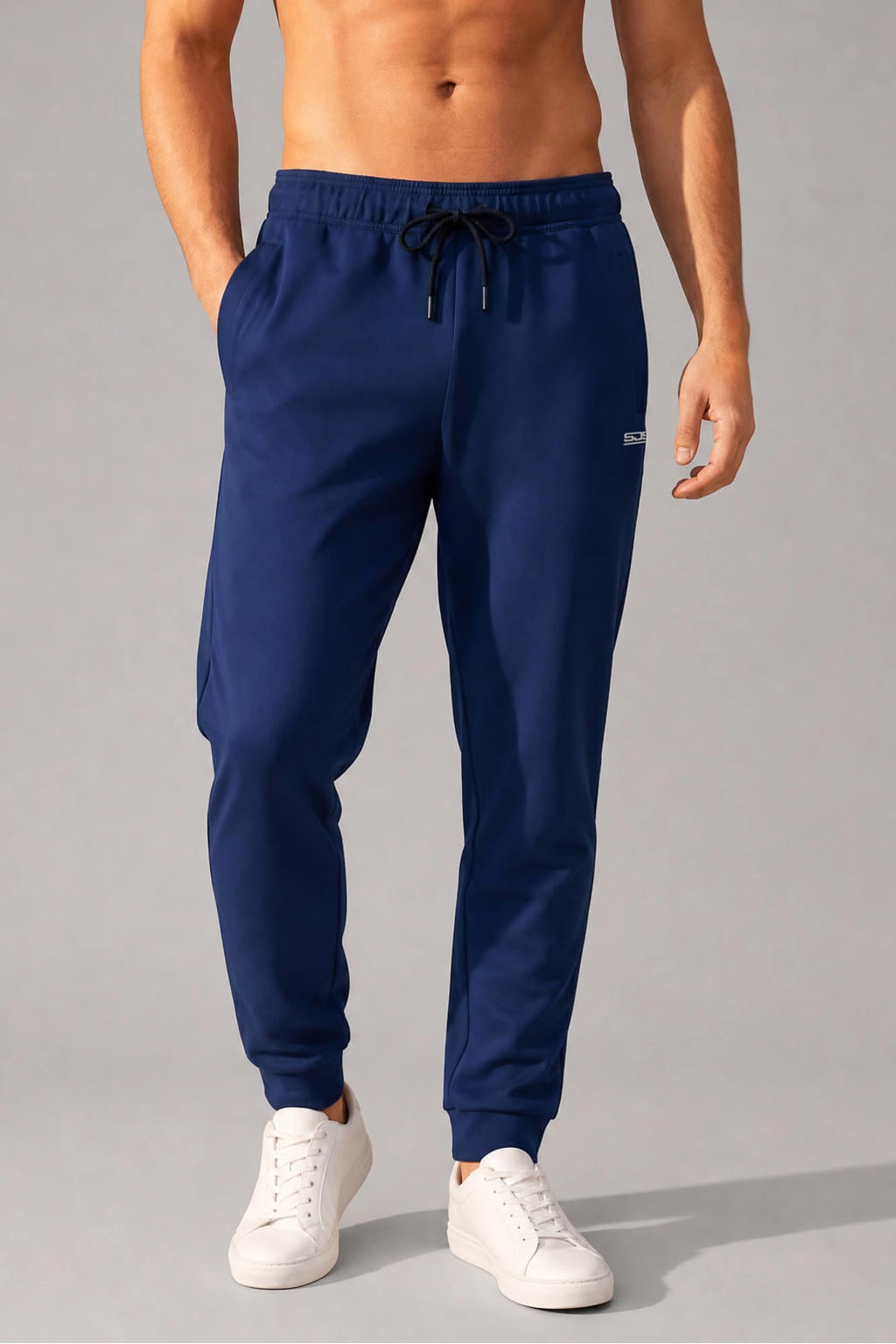 Blauwe heren Sjeng Sports Orsu sportbroek van polyester met elastische tailleband met koord en effen