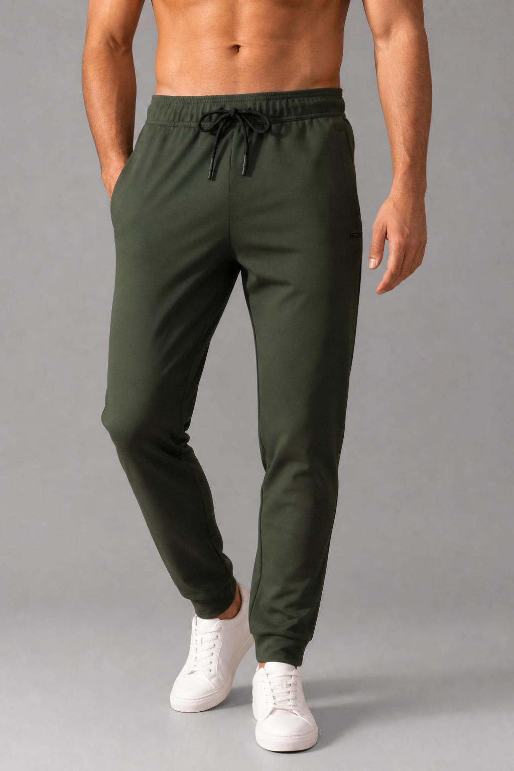 Groene heren Sjeng Sports Orsu sportbroek van polyester met elastische tailleband met koord en effen