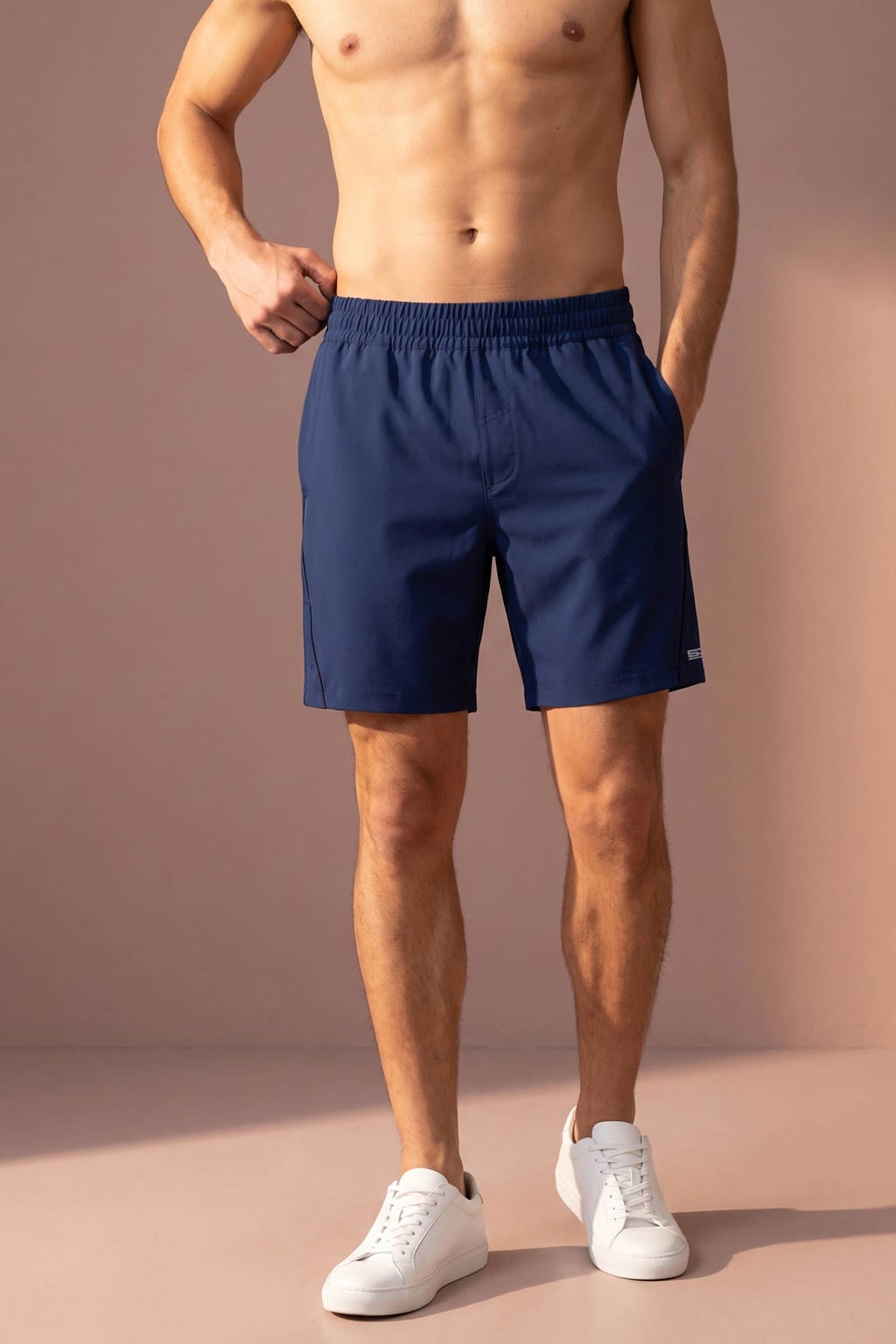 Blauwe heren Sjeng Sports Erwin sportshort van polyester met elastische tailleband met koord en effen