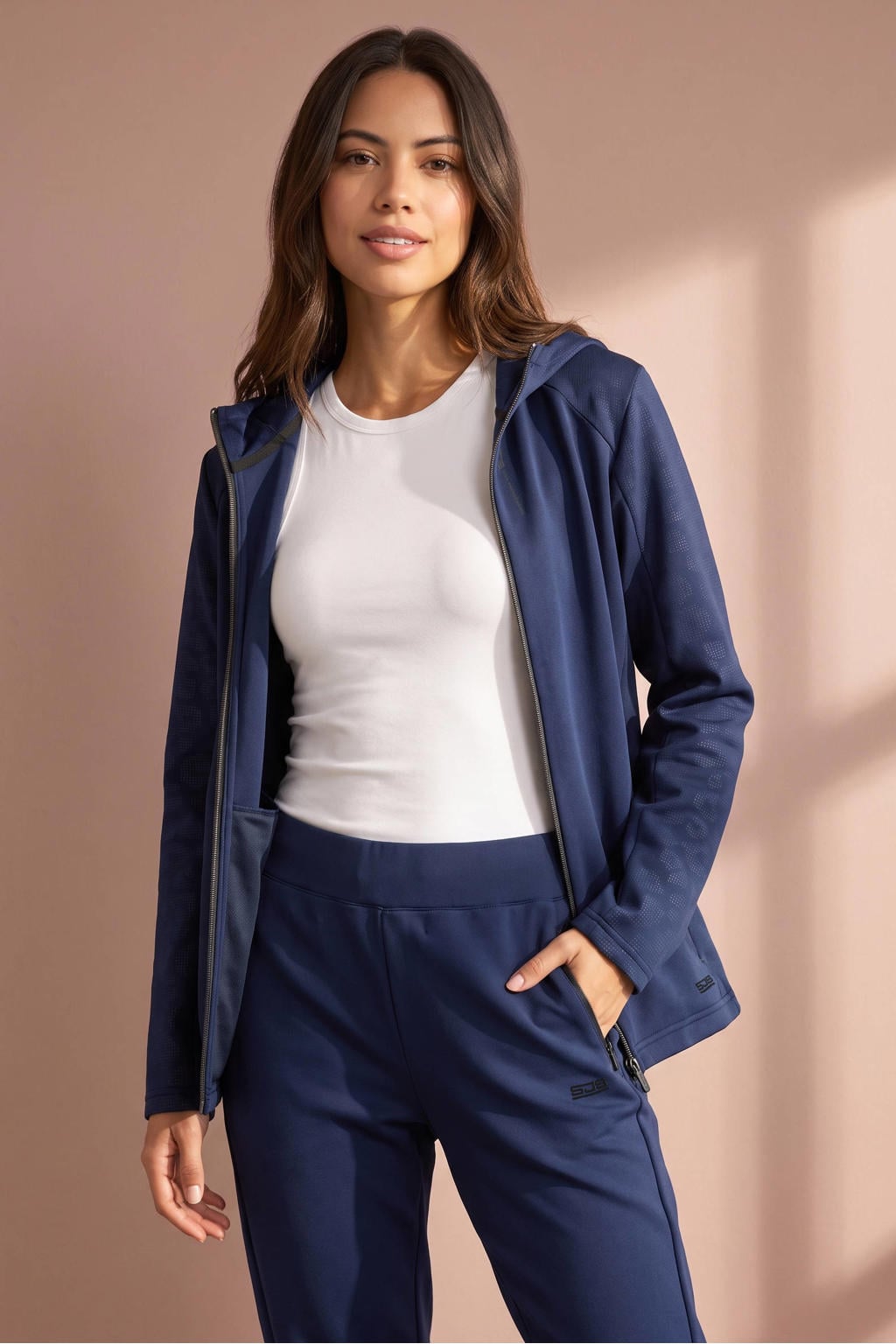 Blauwe dames Sjeng Sports Rydelle trainingsjack van polyester met lange mouwen, capuchon en ritssluiting