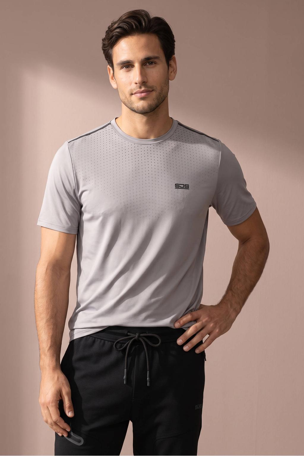 Grijze heren Sjeng Sports Navarro T-shirt van polyester met korte mouwen en ronde hals
