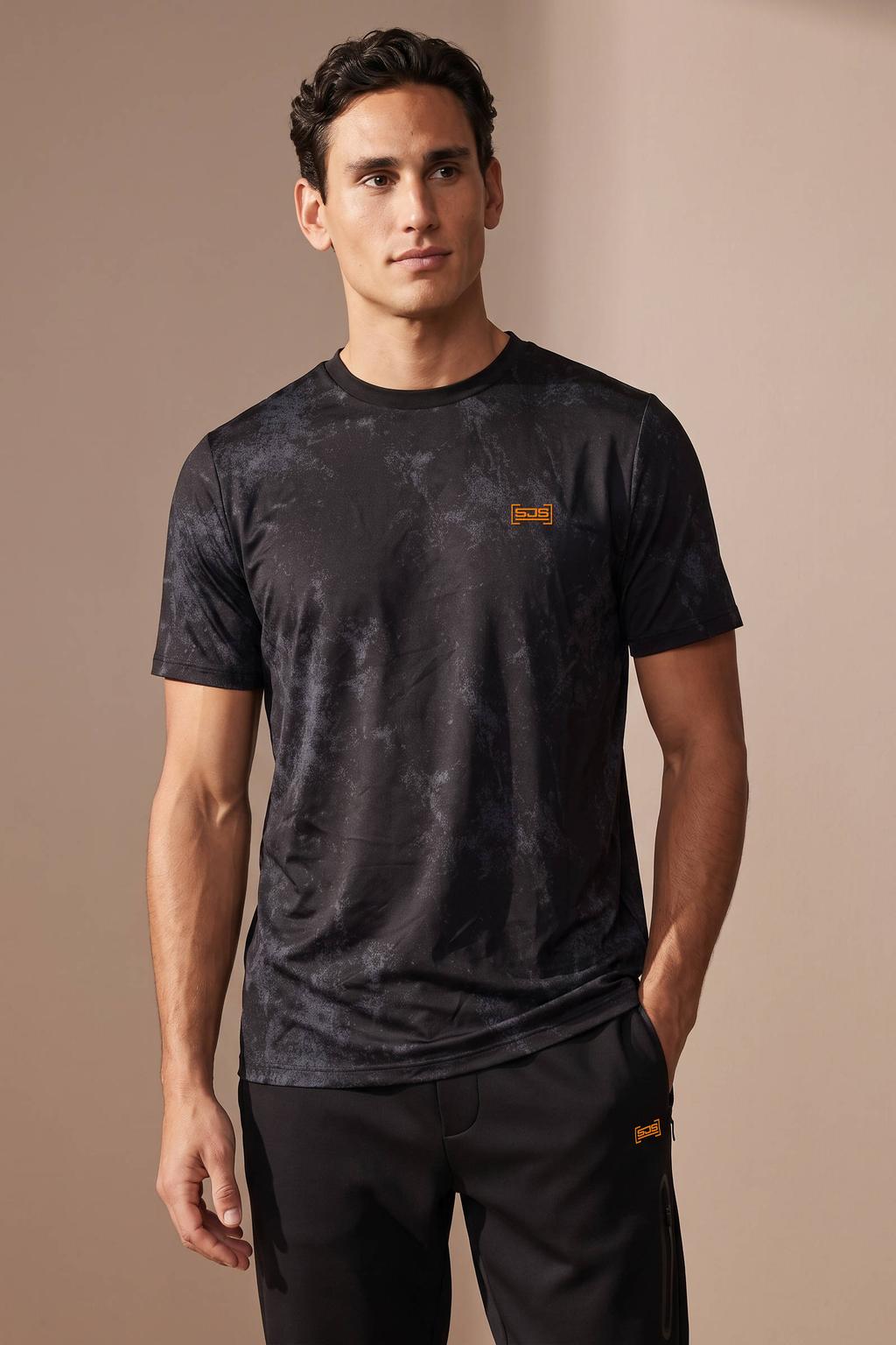 Zwarte heren Sjeng Sports Nexus T-shirt van polyester met korte mouwen en ronde hals