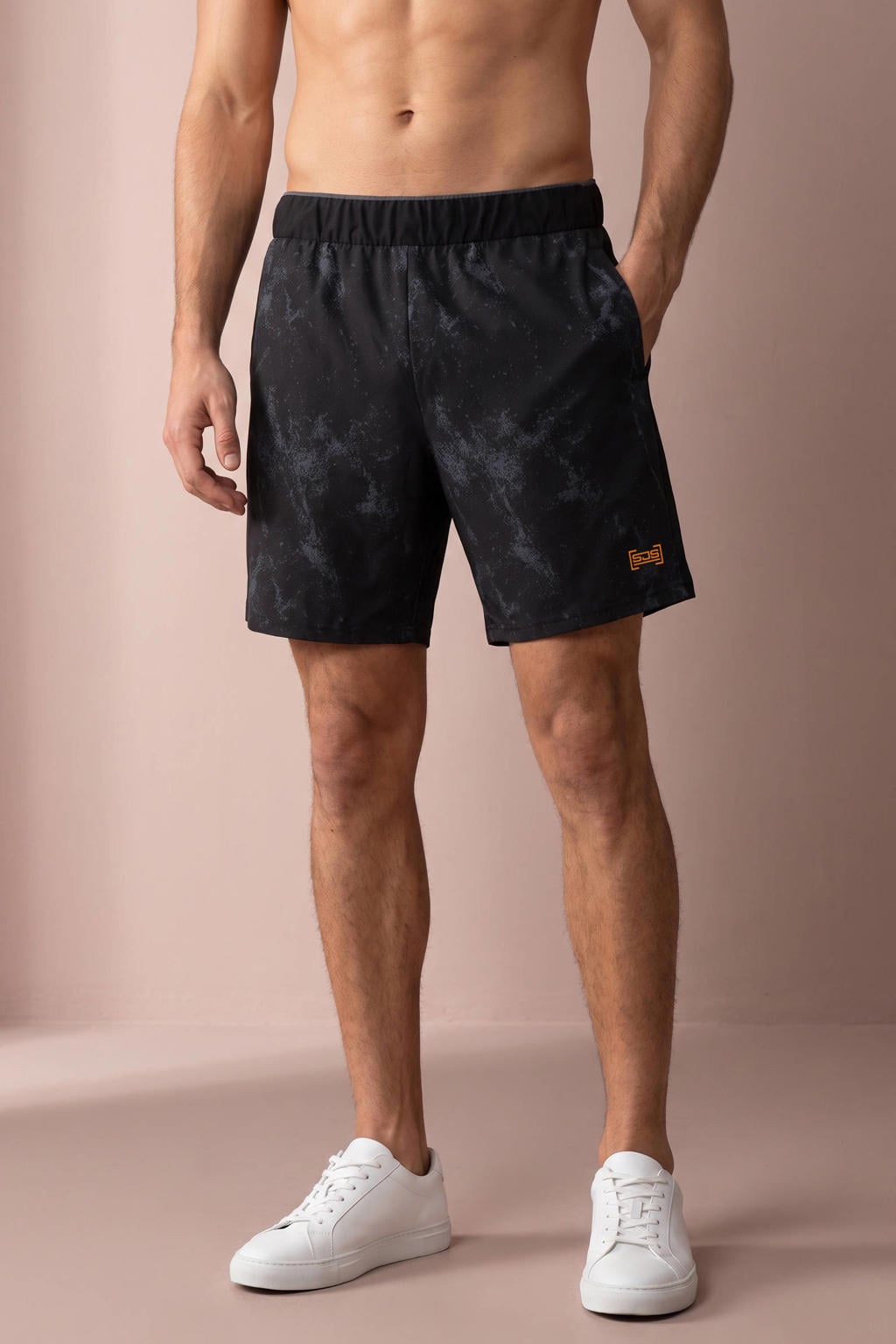 Zwarte heren Sjeng Sports Pepijn sportshort van polyester met regular fit en elastische tailleband
