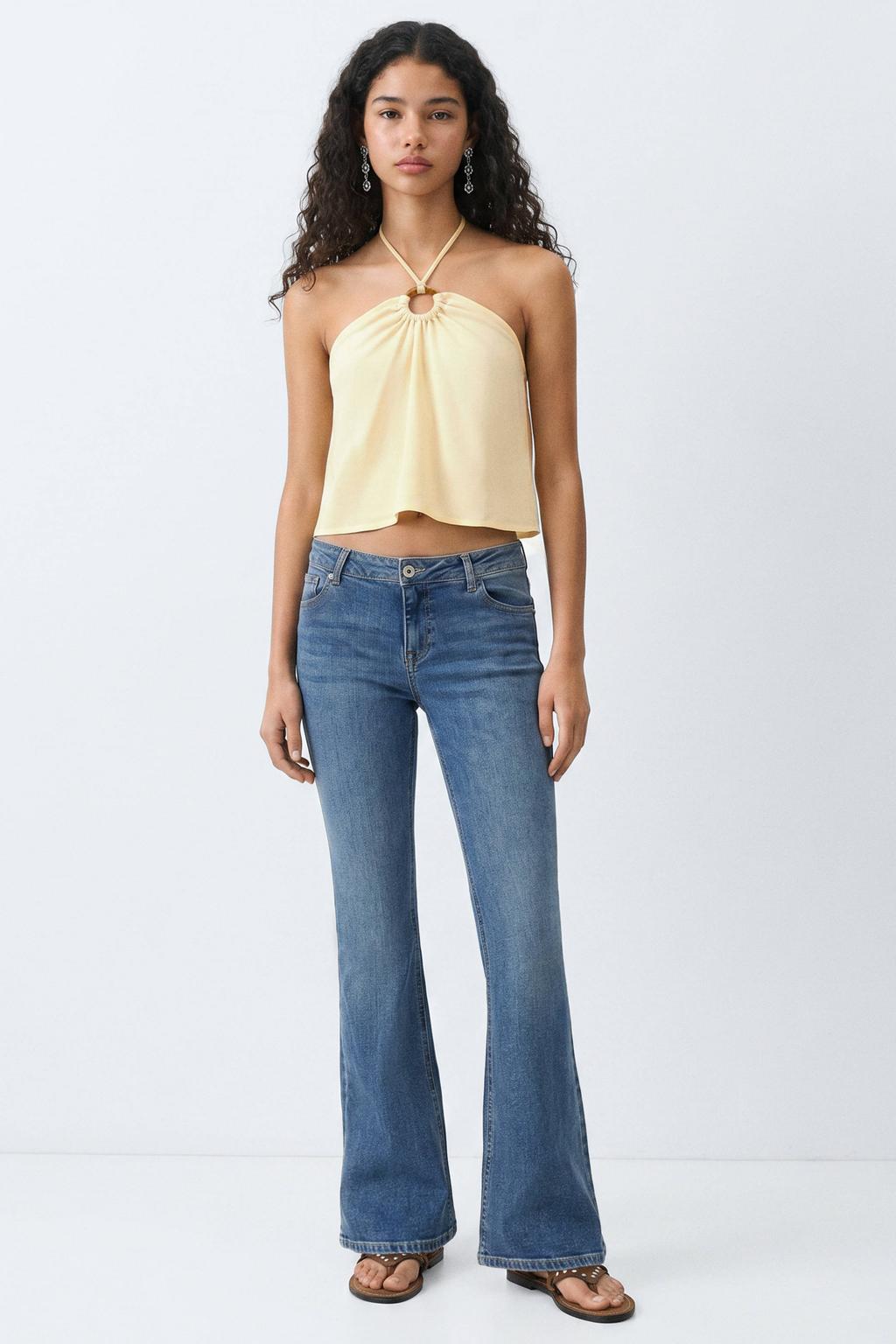 Lichtgele meisjes MANGO TEEN haltertop rug van viscose met effen