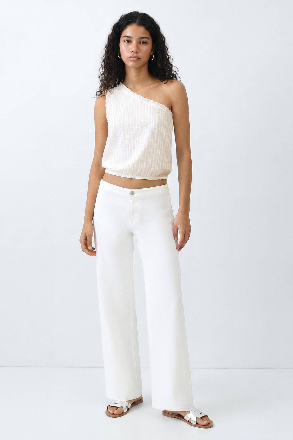 Witte meisjes MANGO TEEN one shoulder top met effen en borduursels