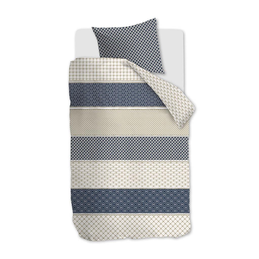 Riviera Maison Ropes katoenen grafische 1-persoons dekbedovertrek 140x220 cm - blauw
