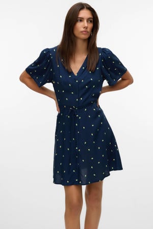 viscose zomerjurk met print - marineblauw