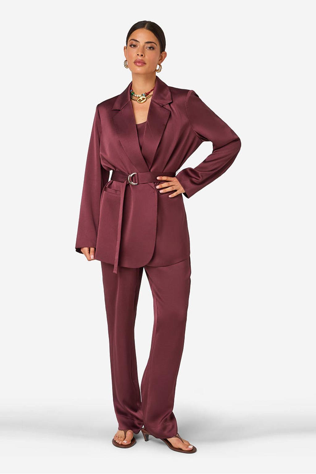 Donkerrode dames IBANA regular blazer van polyester met effen, lange mouwen, reverskraag en knoopsluiting