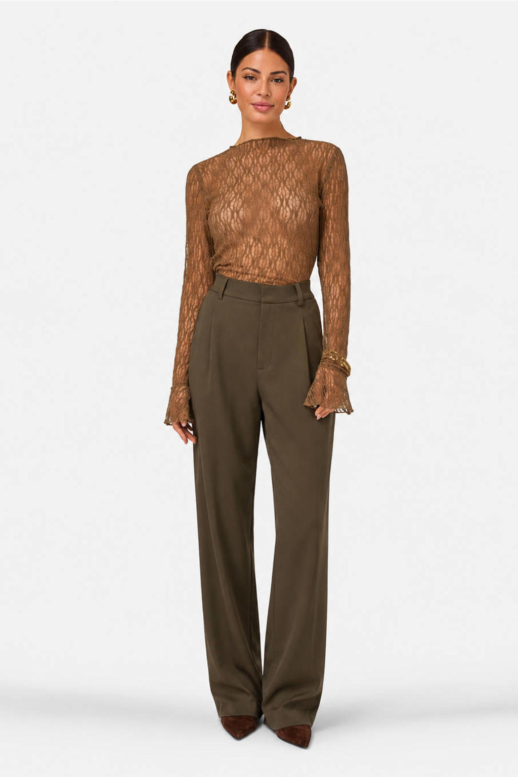 IBANA high waist regular fit broek - donkergroen