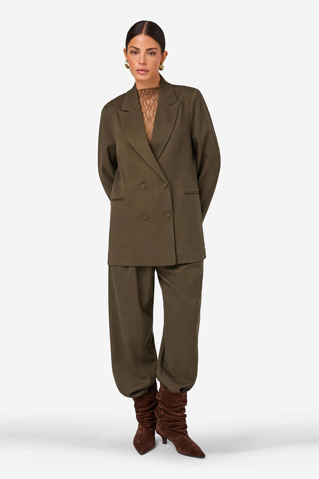 dames IBANA oversized blazer van polyester met effen, lange mouwen, reverskraag en knoopsluiting