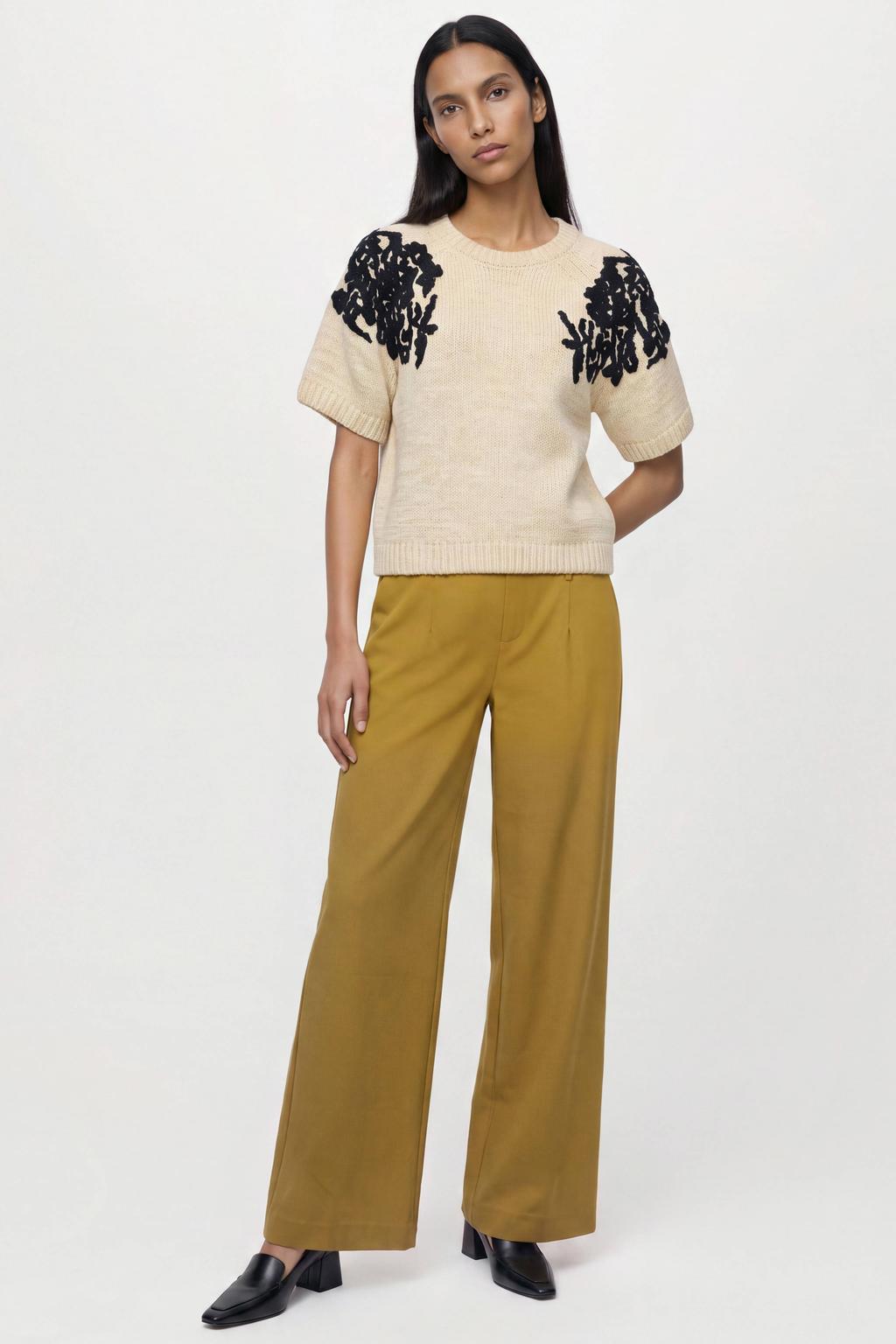 Olijfgroene dames OBJECT wide leg pantalon met effen