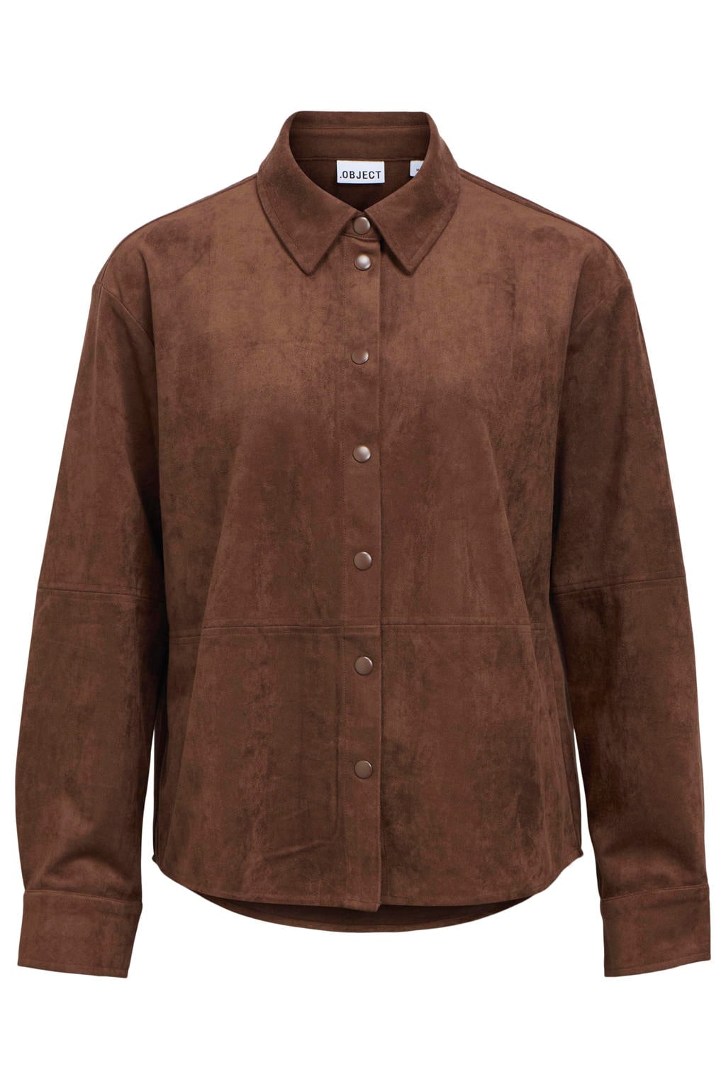 Bruine dames OBJECT corduroy blouse van polyester met effen, lange mouwen, klassieke kraag en knoopsluiting