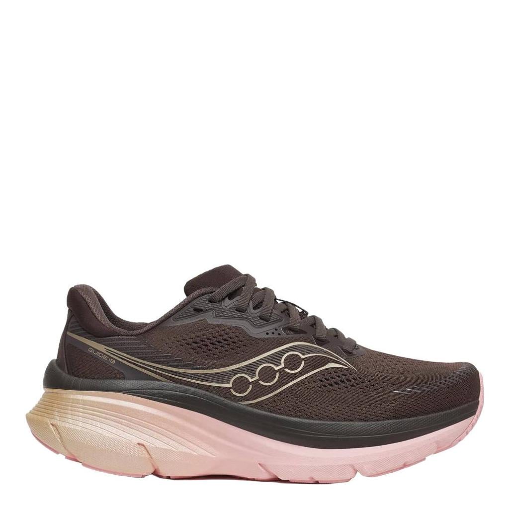 Donkerbruin en roze dames Saucony Guide 19 hardloopschoenen - van mesh/voering: mesh/voetbed: eva met veter- met klittenbandsluiting