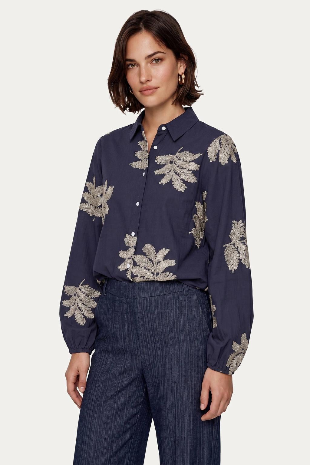 CS the Label blouse met borduursels - donkerblauw