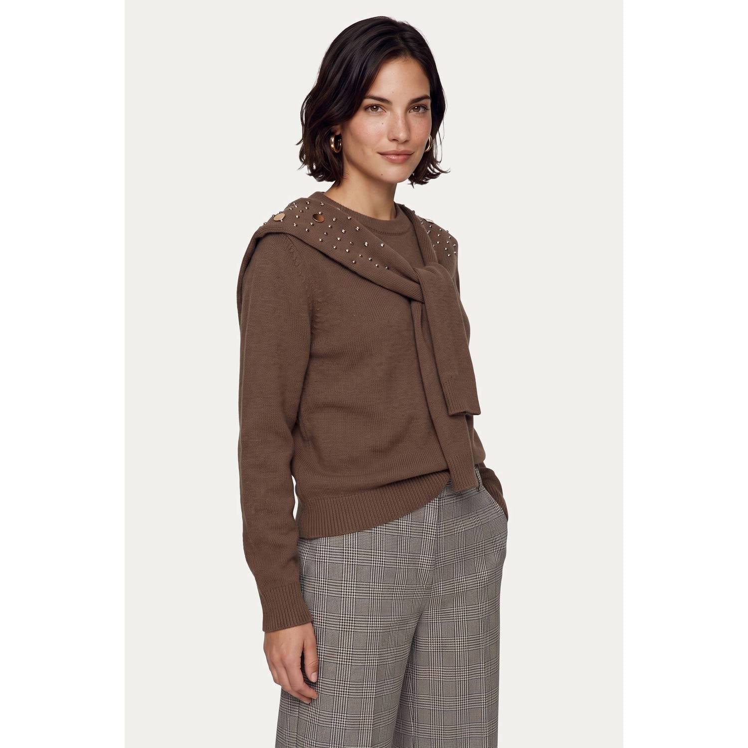 CS the Label pullover met strass-steentjes bruin