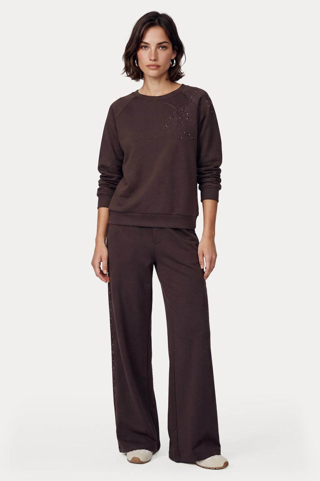 CS the Label wide leg broek met strass-steentjes - bruin