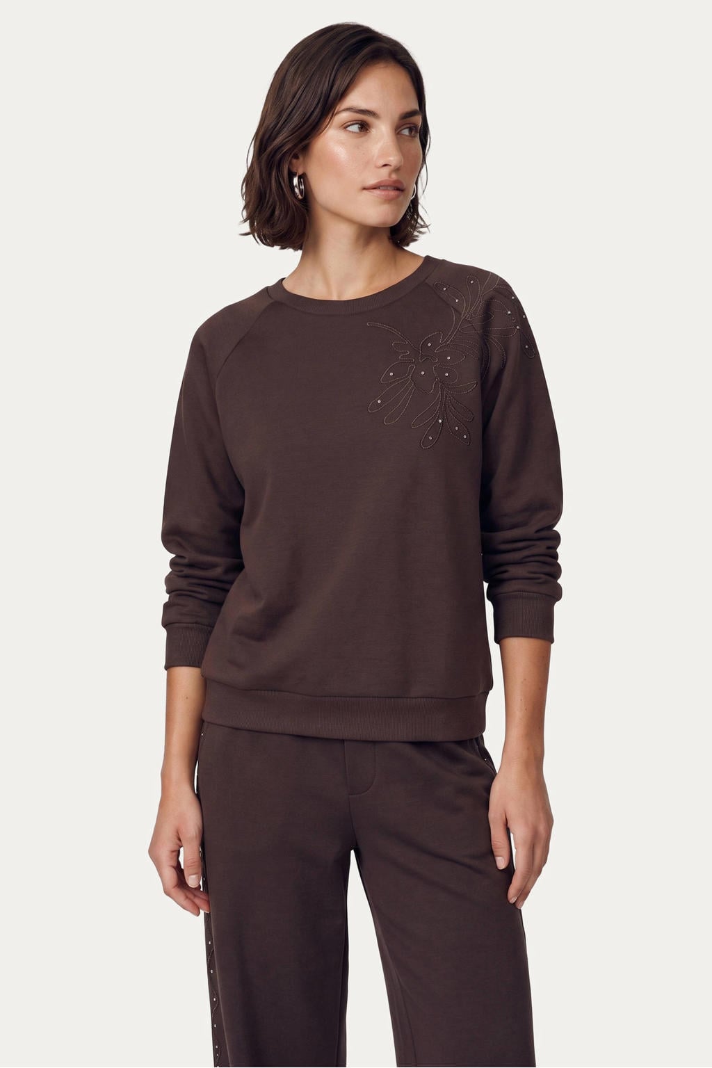 CS the Label sweater met borduursels en strass-steentjes - bruin